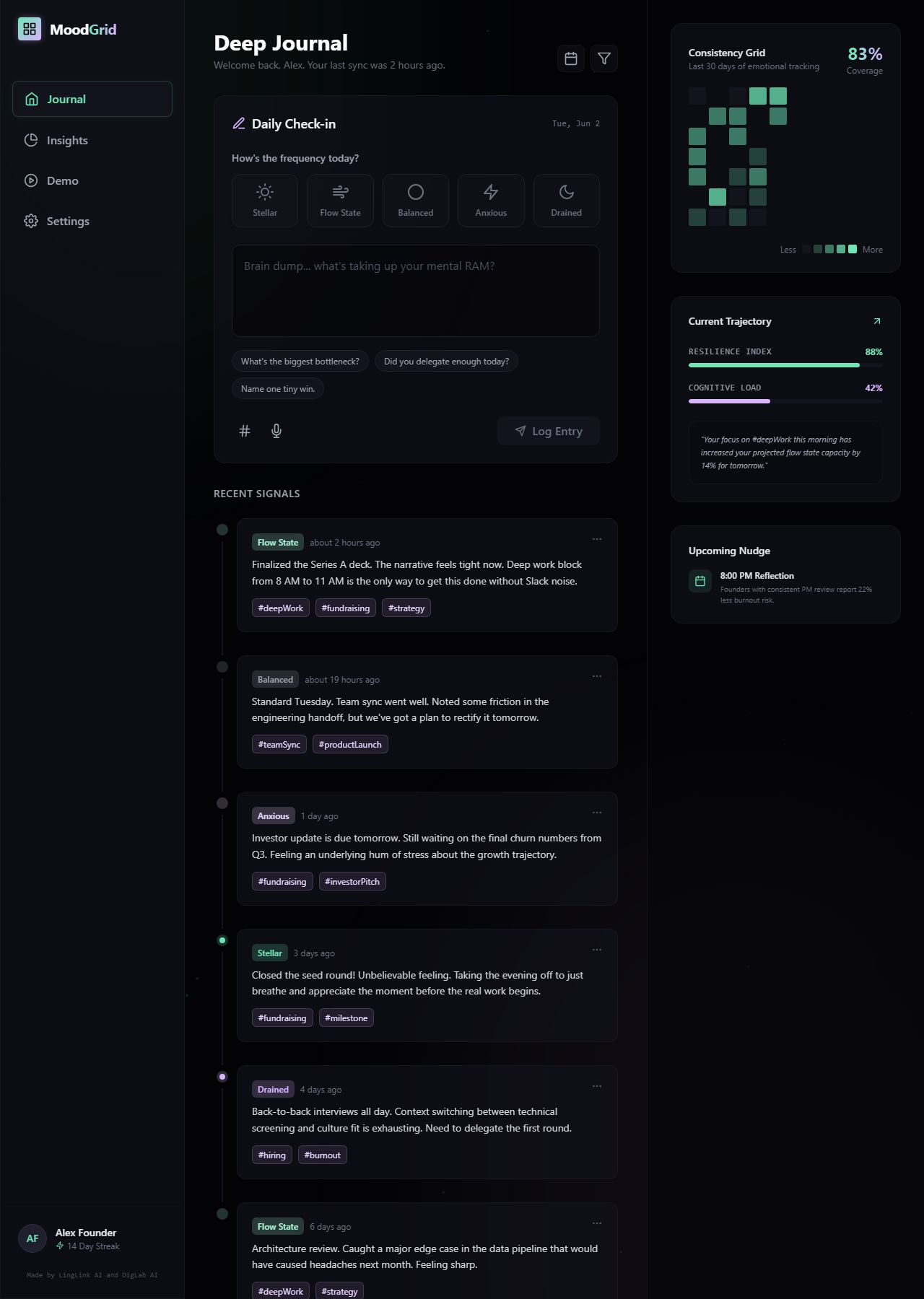 MoodGrid AI app demo screenshot