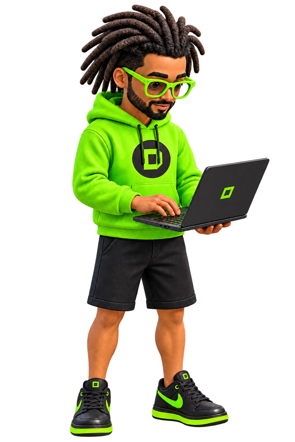 Hamza werkt aan een open laptop
