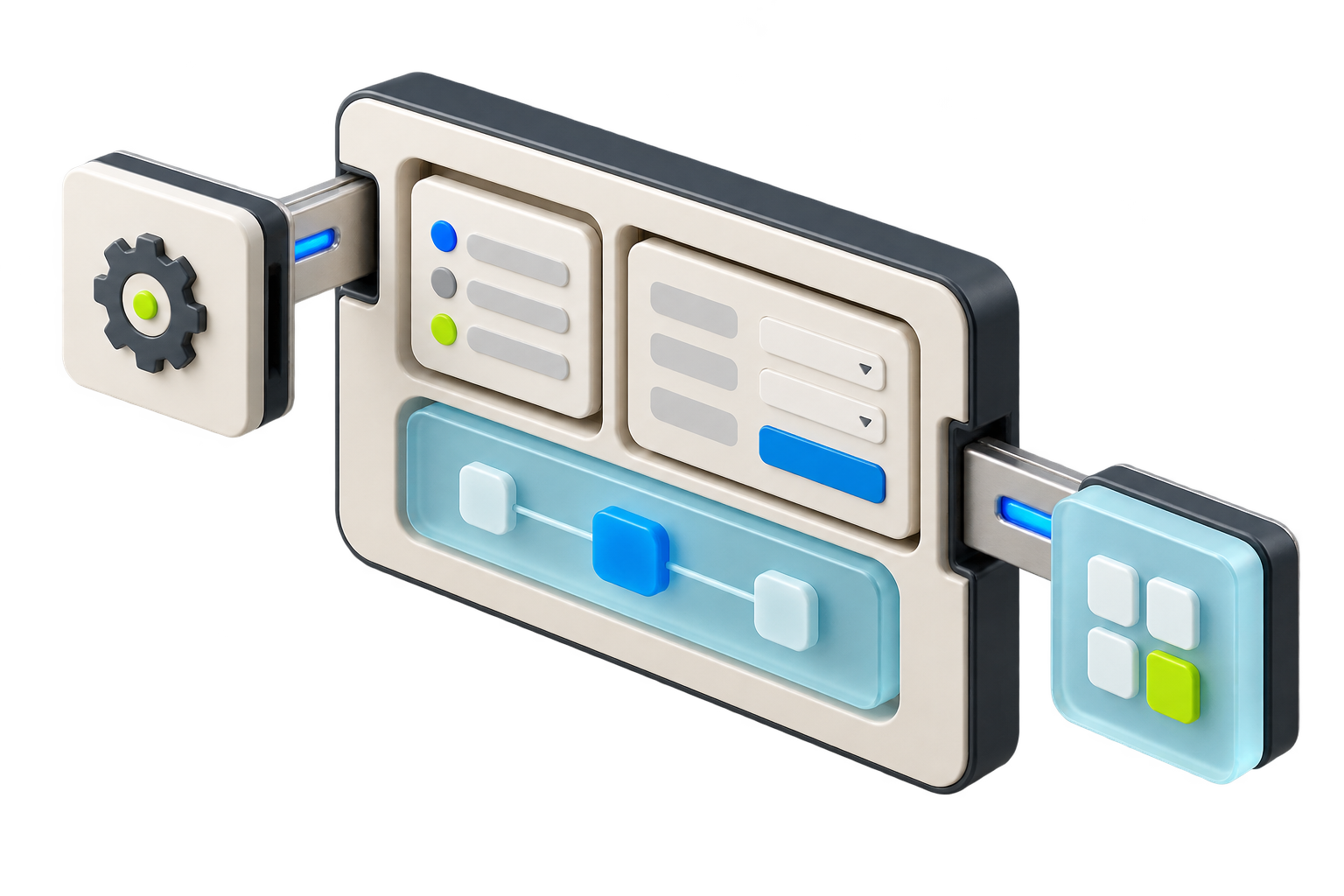 Illustration of modular components forming a custom application.